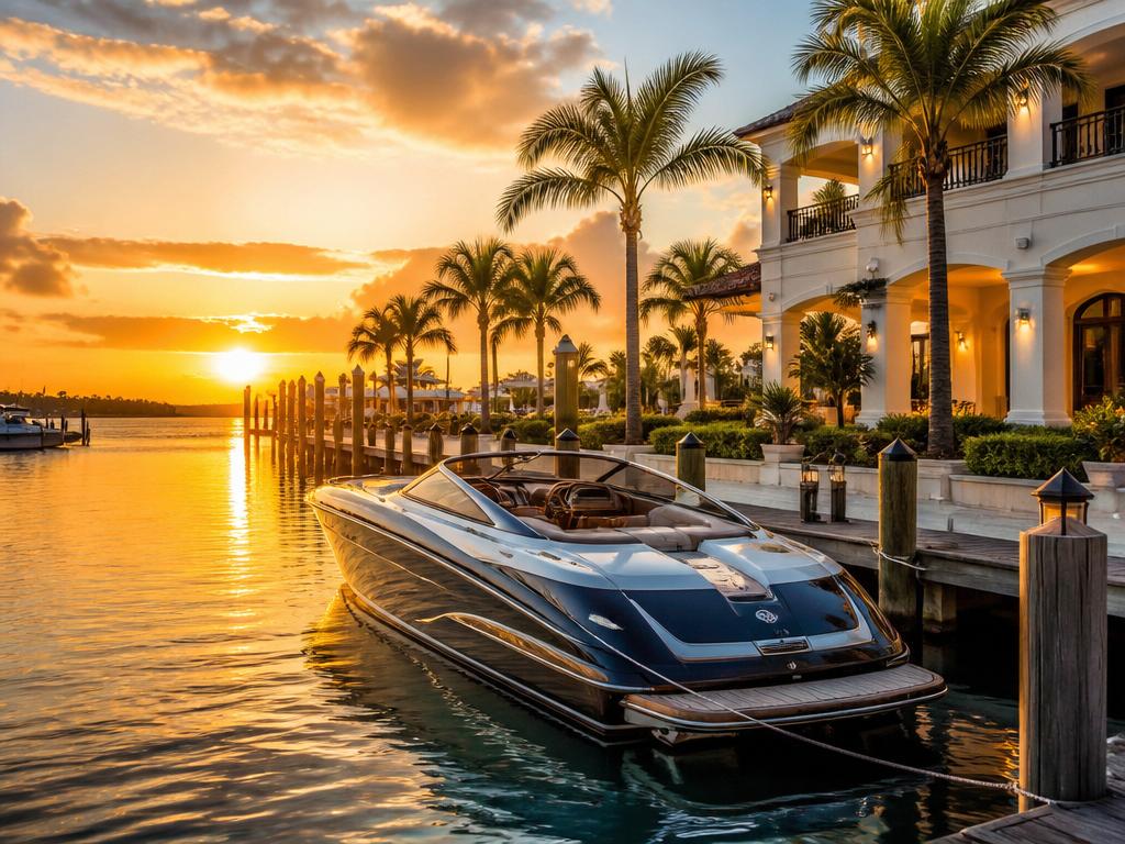Speed boat at Hartbeespoort marina during sunset