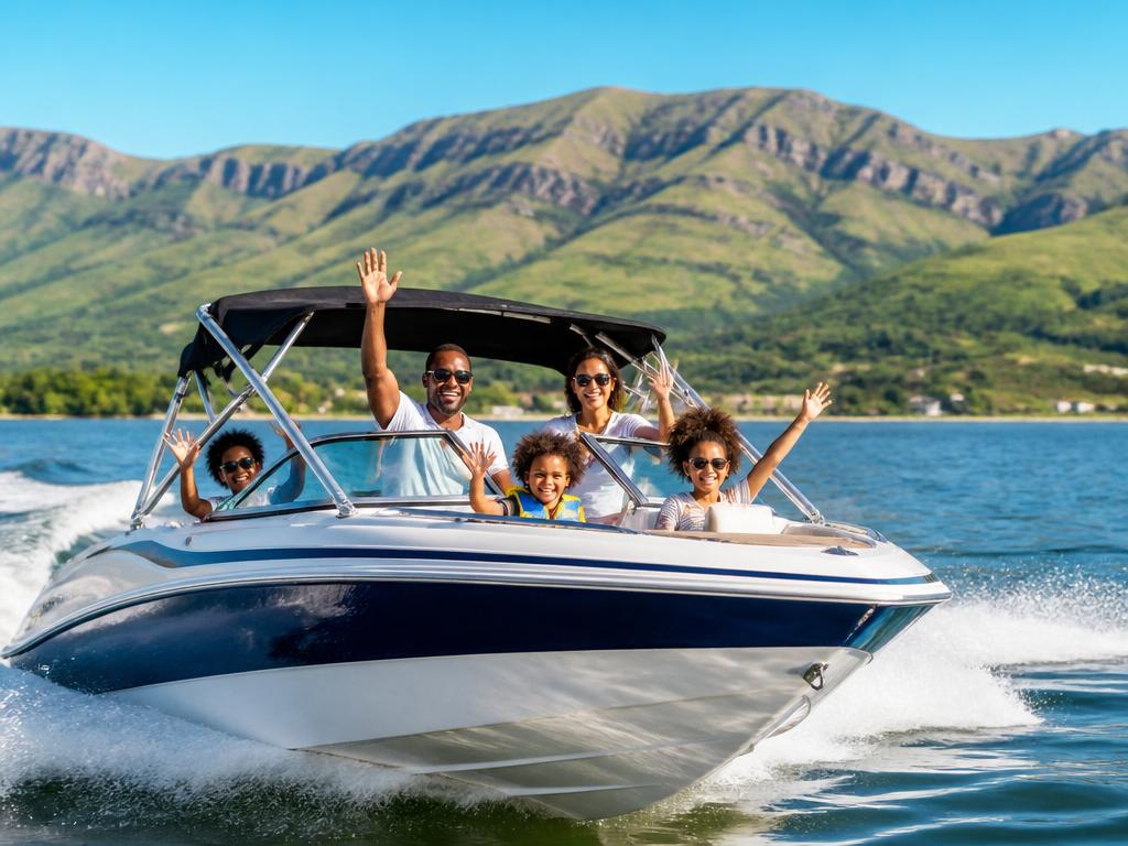 Family enjoying a speedboat ride on Hartbeespoort Dam